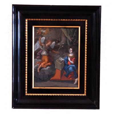 Painting, Oil On Copper, Annunciation, End XVII Eme - Early XVIII Eme