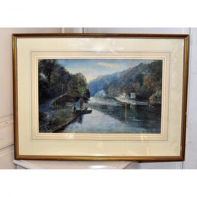 W.lewis.turner, 1901, Watercolor River Landscape