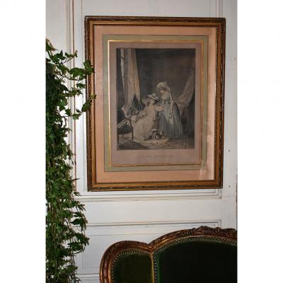 Jean Frrançois Janinet (1752-1814) Engraving Color "the Difficult Confession" After Lavrince.