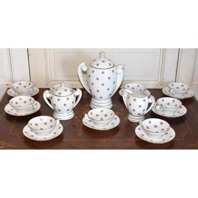 Thabard Decorator (1932-1950). Art Deco Coffee Service, Porcelain De Limoges