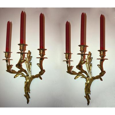 Pair Of Bronze Wall Louis XV Style Rocaille, XIX.