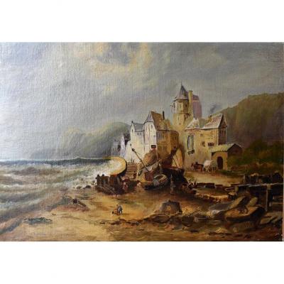 French School Of The Nineteenth, Landscape Seaside Animated. Marine.