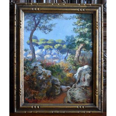 Oil Painting On Canvas By Marc Antoine, Landscape Painting By Beausoleil Near Monaco.