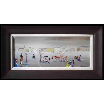 Claude Tabet (1924-1979) "the Little Kioske" Lively Square Scene.