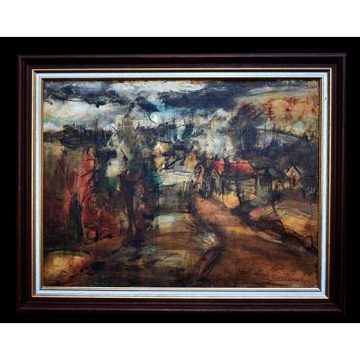 Limoges, François Faucher (1906-1985) View Of A Village, Limousin Painter.