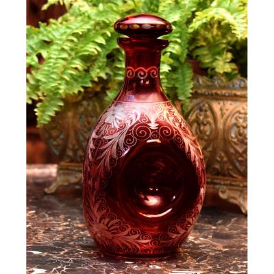 Ruby Red Carafe, Cut Bohemian Crystal.