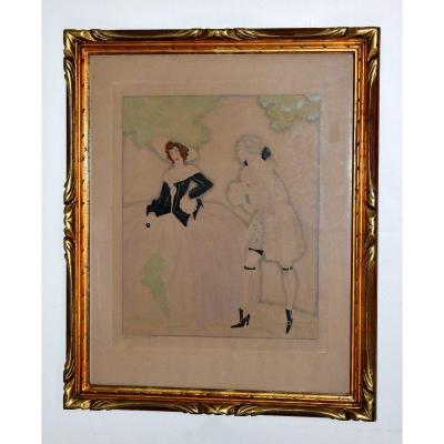 Sylvain Sauvage (1888-1948) Félix Roy, Artist's Proof In Watercolor, Scène Galante.