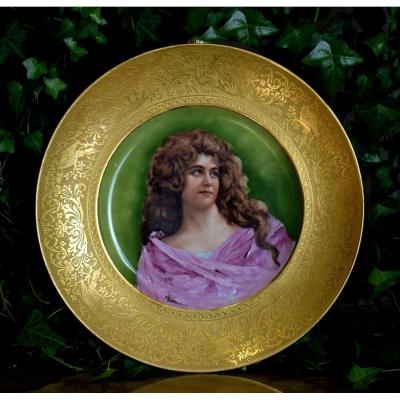 Limoges, Decorative Porcelain Plate, Decorative Dish With Double Gold Inlay.