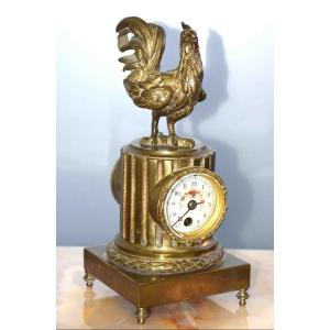 Clock Topped With A Bronze Statue, Rooster Clock. XIXth Century.