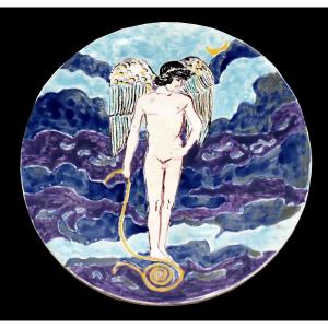 Ernestine Sirine Réal (1899-1994) Decorative Plate, Naive Decor.