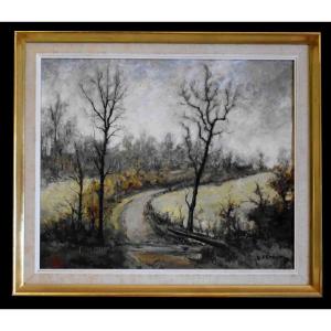 Louis Peyrat (1911-1999). Landscape Painting, Small Country Road.