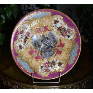 Decorative Plate In Limoges Porcelain, Grisaille And Gold Paste