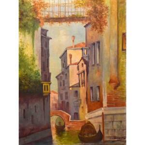 Broussillon Alfred (1852-1922) Landscape, View Of Venice, Oil On Canvas.