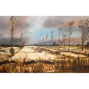 Pierre Gautiez (1923-2006). Landscape Title: Neige En Normandie