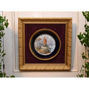 Dubois Limoges, Early 20th Century. Decorative Porcelain Plate, Animated On-board Scene Decor