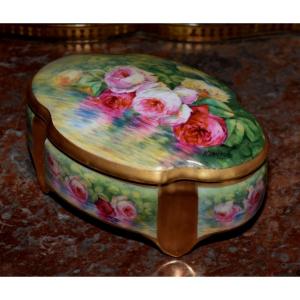 N. Lamoure Decorator, Hand Painted Limoges Porcelain Box, Bonbonniere Decor Roses