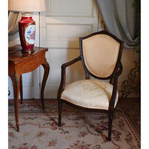 Neoclassical English Armchair Robert Adam Style, Crest Or Shield Backrest, England.