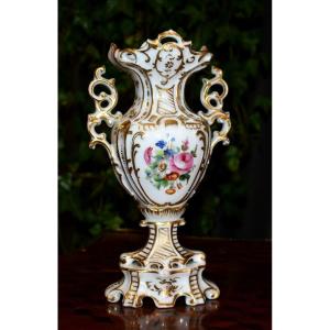 Limoges Porcelain Vase, Floral Decor, Gallant Scene, Characters, Hand Painted.