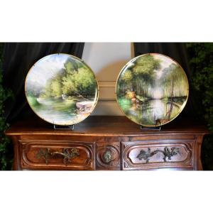 Tressemanes And Vogt (1892-1907) Important Pair Of Decorative Limoges Porcelain Dishes