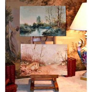 Jean Baptiste Jaffeux (1906-1982), De Riom School; Pair Of Watercolors Under Woods And River.