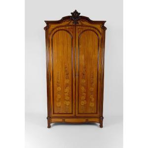 Art Nouveau Inlaid Mahogany Cabinet, France, Circa 1900