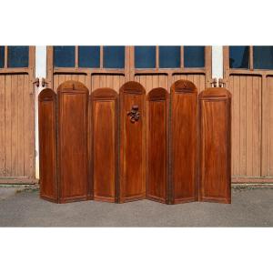 Important Art Deco Screen With 7 Panels Carved With Insignia Of The Foreign Legion Circa 1940