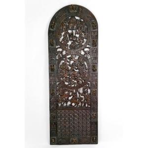 African Door In Carved Wood And Bronze From Bamoun Village Chief, Cameroon, Early 20th Century