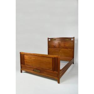 Art Nouveau Bed By Mathieu Gallerey In Mahogany, Clematis Model, Circa 1920