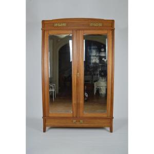 Art Nouveau Wardrobe By Mathieu Gallerey In Mahogany, Clematis Model, Circa 1920