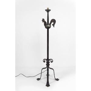 Rooster Floor Lamp In Wrought Iron, Circa 1950