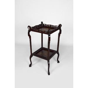 Japanese Pedestal Table In Carved Wood And Lacquered Panels, France, Circa 1880