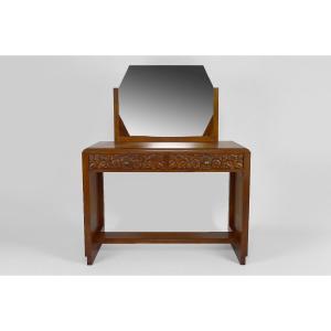Art Deco Dressing Table In Carved Walnut, France, Circa 1930
