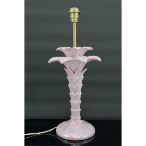 Palm Tree Lamp In Pearly Pink Ceramic, Italy, Circa 1960