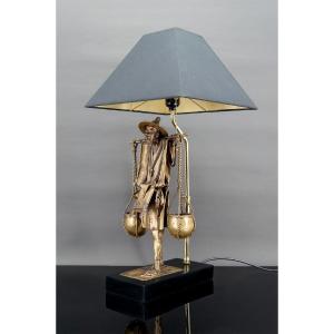 Bronze Lamp, "the Fulani Bearer", France, Circa 1970
