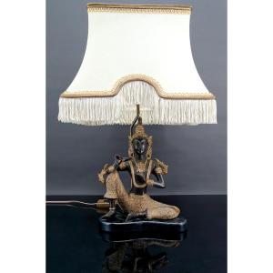Thai Buddha Lamp In Bronze With Double Black And Gold Patina, Circa 1960-1970