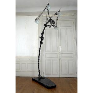 Important Brutalist Sculptural Wrought Iron Dragon Floor Lamp, France, Circa 1970