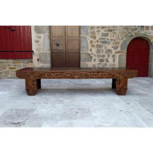 Important Indonesian Bench In Carved Wood, Early 20th Century