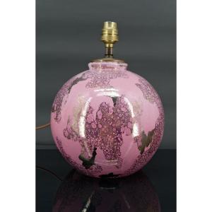 Pink And Pearly Ceramic Ball Lamp By Marguerite Briansau, Art Deco, France, Circa 1930