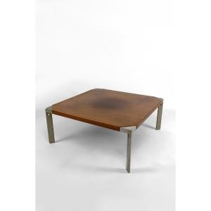 Walnut And Aluminum Coffee Table, By Osvaldo Borsani For Tecno, Italy, Circa 1970