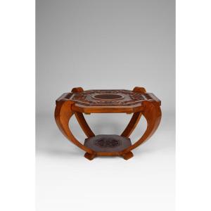Coffee Table / Pedestal Table, Solid Exotic Carved Wood, Colonial Art Deco, Circa 1930