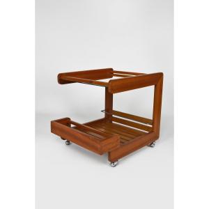 Danish Serving Trolley / Bar, Scandinavian Design, Teak With Mirrored Top, Circa 1970