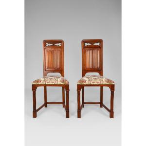 Pair Of Neo-gothic Carved Walnut Chairs, France, Circa 1890