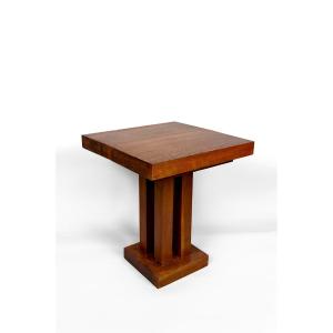 Solid Oak Pedestal Table, Modernist Art Deco, France, Circa 1930