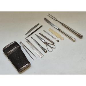 Travel Set In Steel, Silver, And Ivory, C. 1800