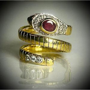 Ruby And Diamond Snake Ring