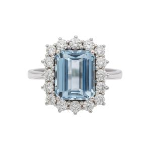 Aquamarine And Diamond Ring