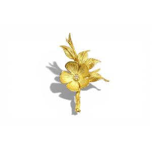 Gold And Diamond Flower Brooch