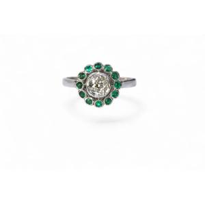 Art-deco Diamond And Emerald Ring