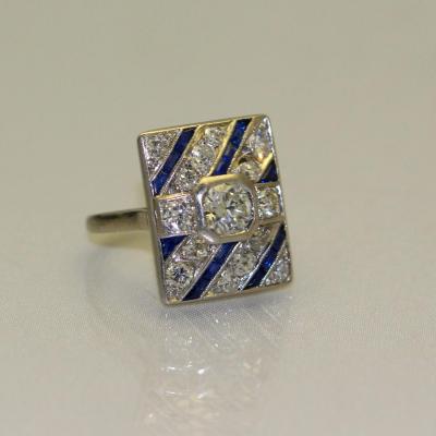 Platinum Sapphire Diamond Ring 1930