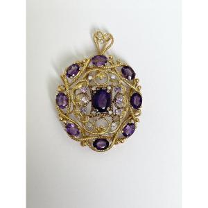 Amethyst Diamond Pendant Brooch